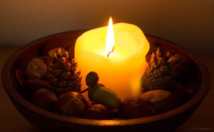 Candle in Autumn Bowl